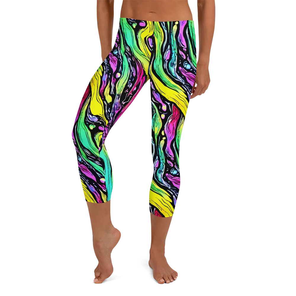 Neon Wildwater on Capri Leggings — Front