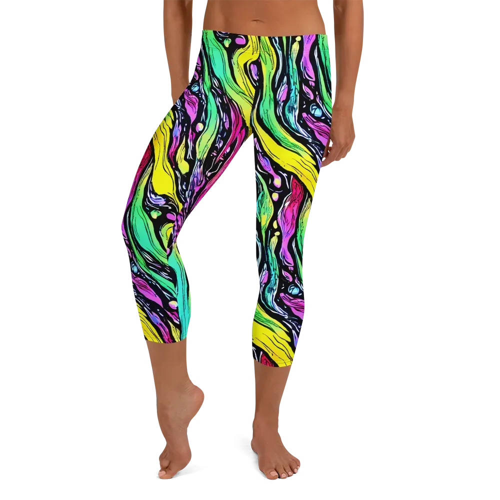 Neon Wildwater on Capri Leggings — Front
