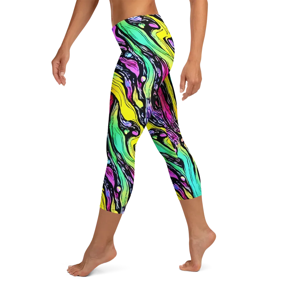 Neon Wildwater on Capri Leggings — Left