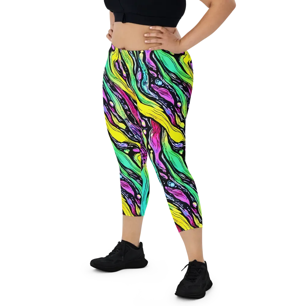 Neon Wildwater on Capri Leggings — Front
