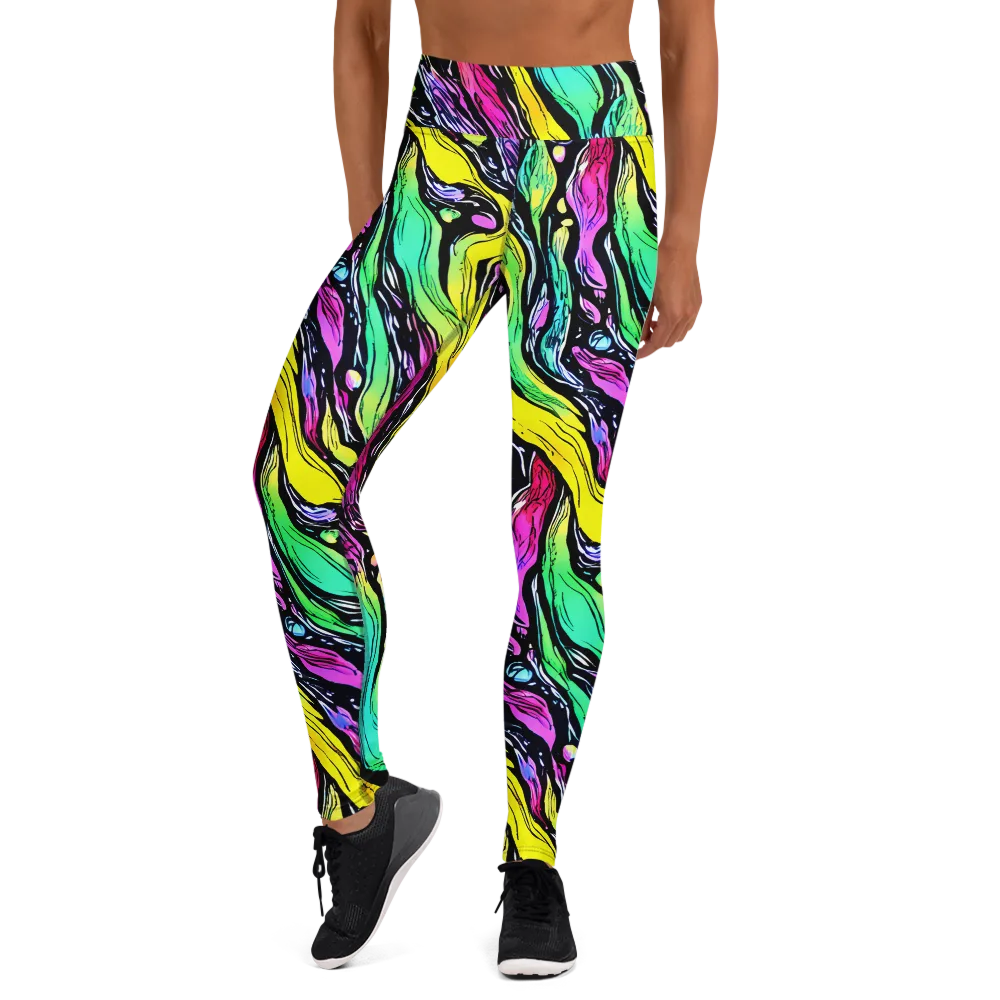 Neon Wildwater on Yoga Leggings — Front