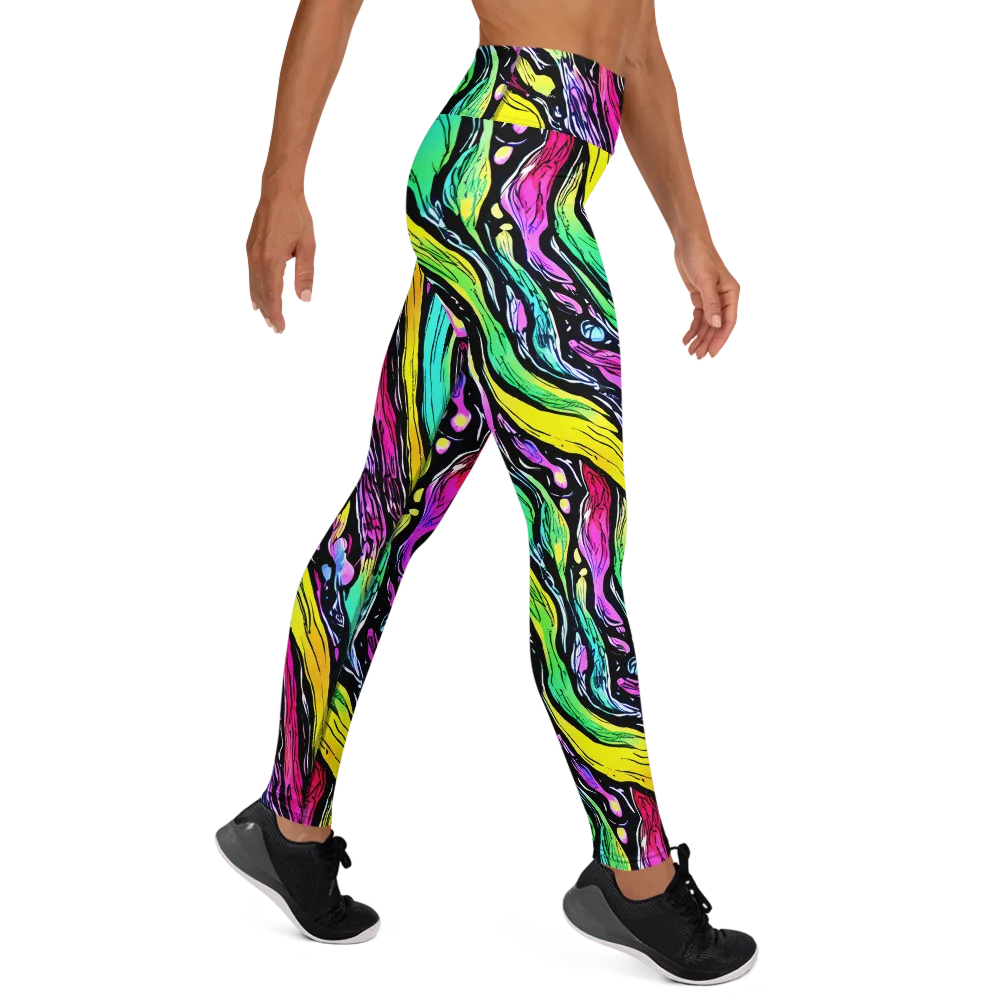 Neon Wildwater on Yoga Leggings — Right