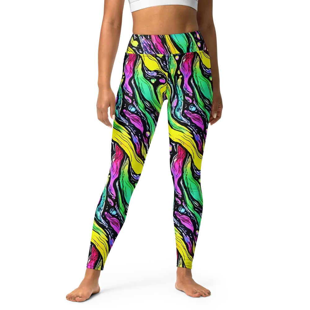 Neon Wildwater on Yoga Leggings — Front