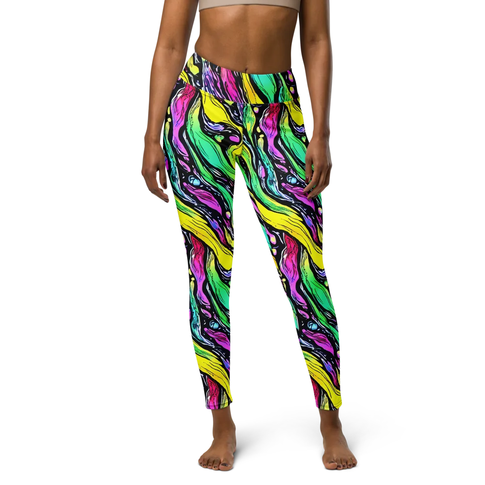 Neon Wildwater on Yoga Leggings — Front