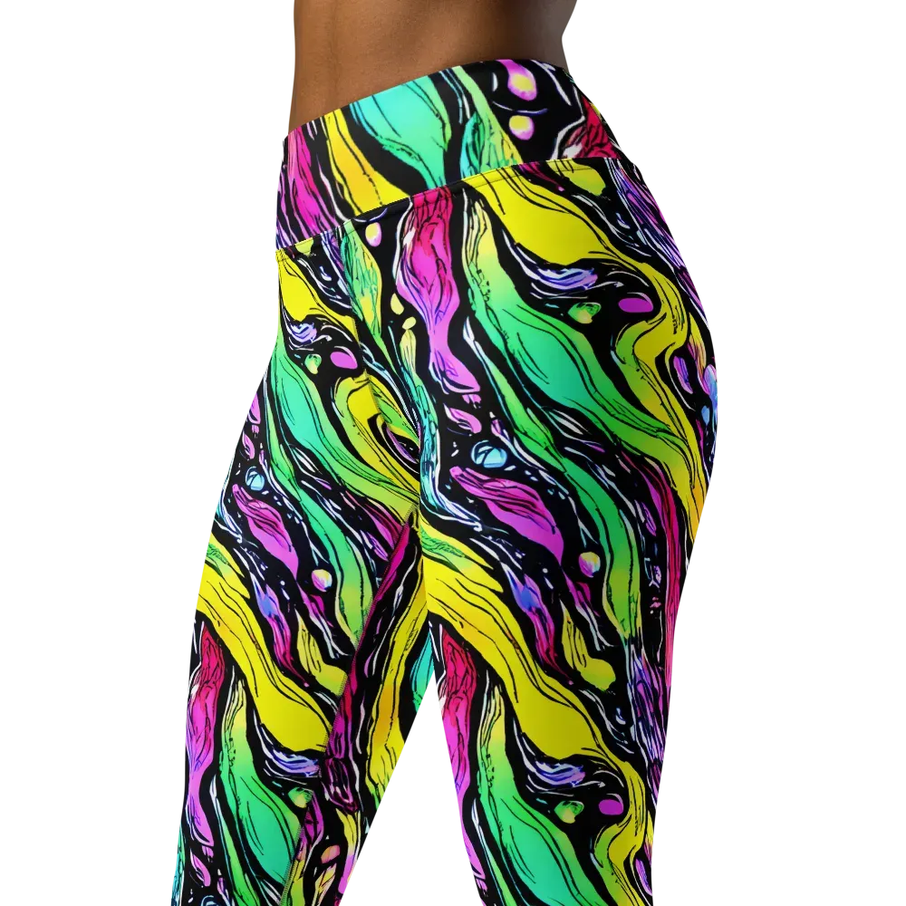 Neon Wildwater on Yoga Leggings — Left Front