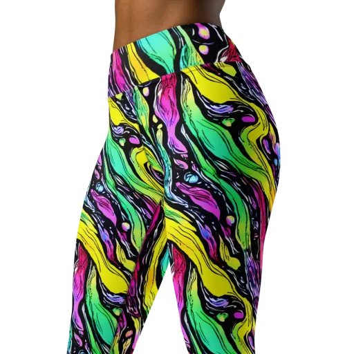 Neon Wildwater on a Yoga Leggings
