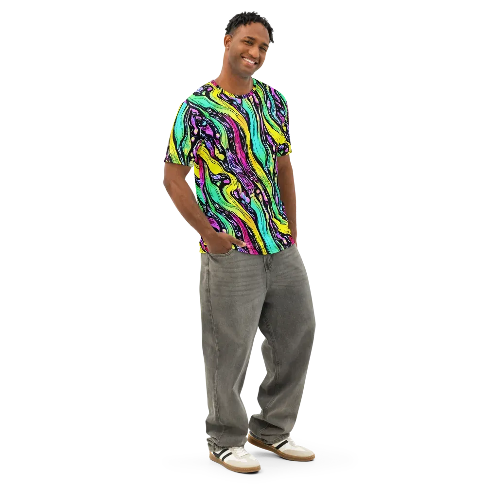 Neon Wildwater on Men's Cotton Crew Neck T-Shirt — Right Front