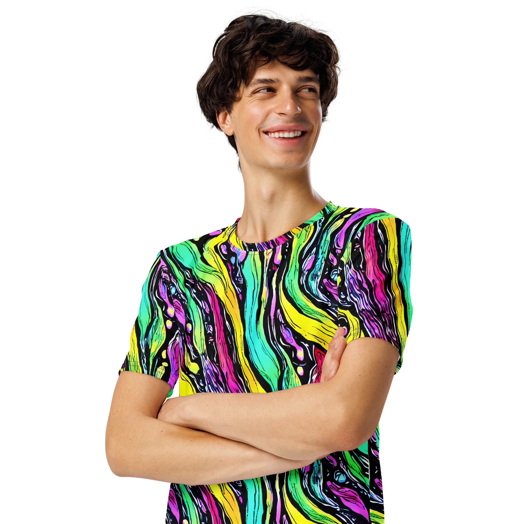 Neon Wildwater on Men's Crew Neck T-Shirt — Left Front