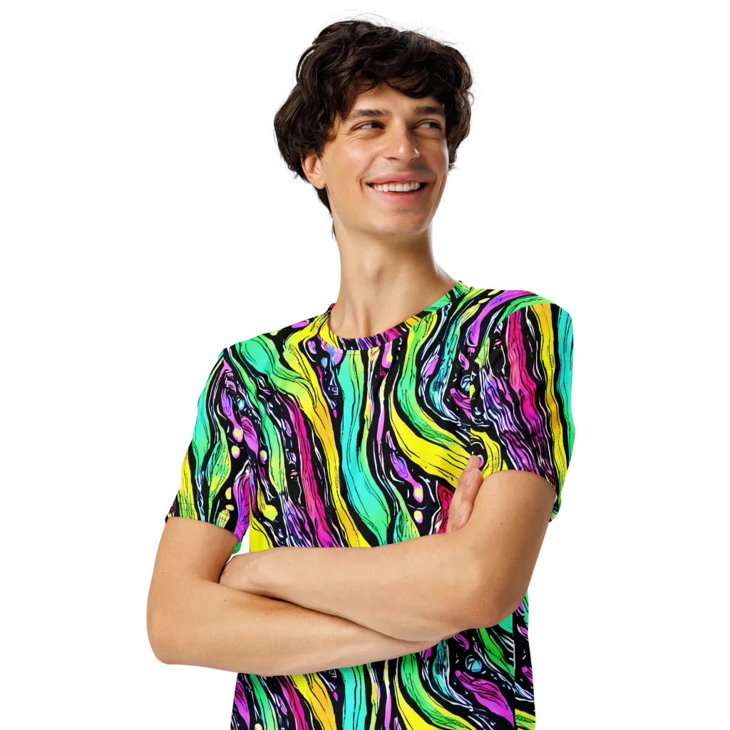 Neon Wildwater on Men's Crew Neck T-Shirt — Left Front