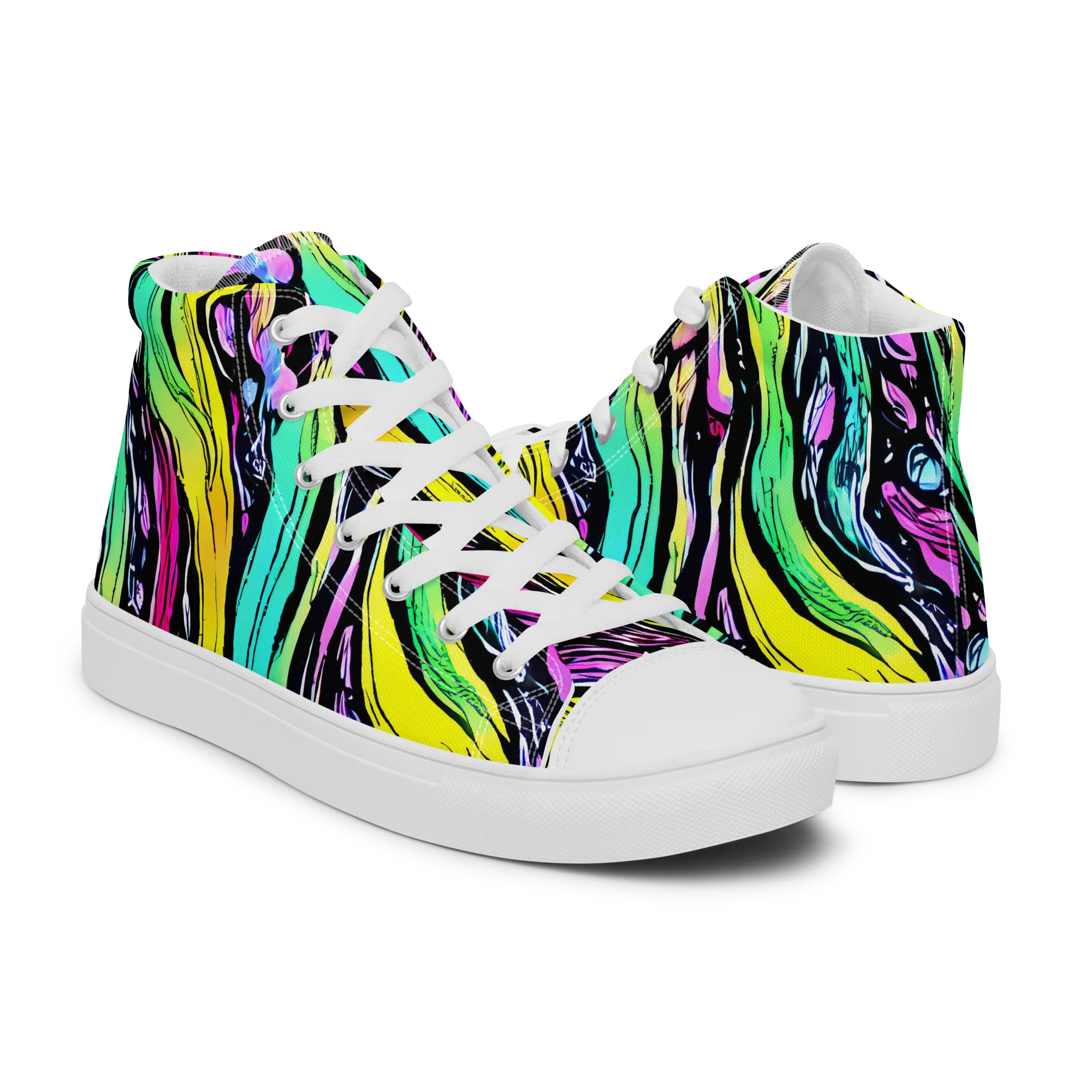 Neon Wildwater on Men's High Top Canvas Shoes — Right