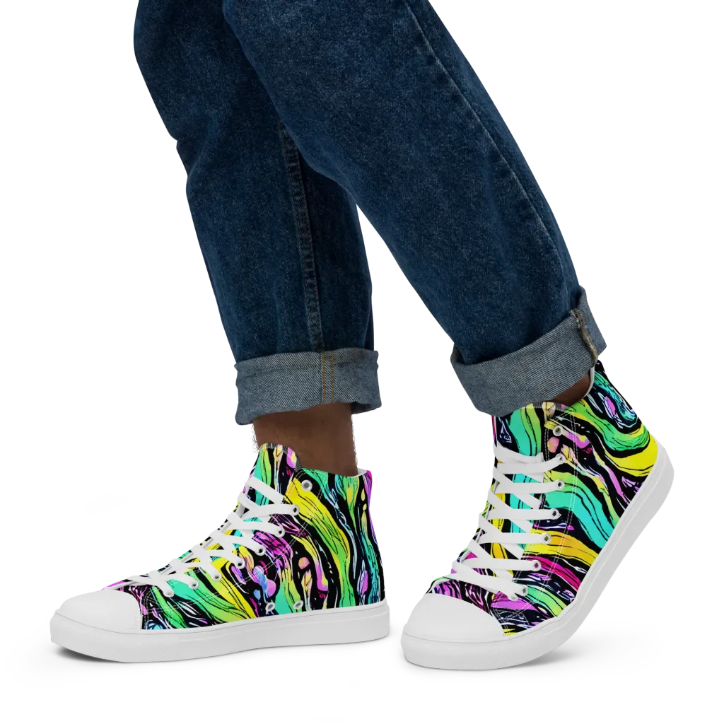 Neon Wildwater on Men's High Top Canvas Shoes — Left