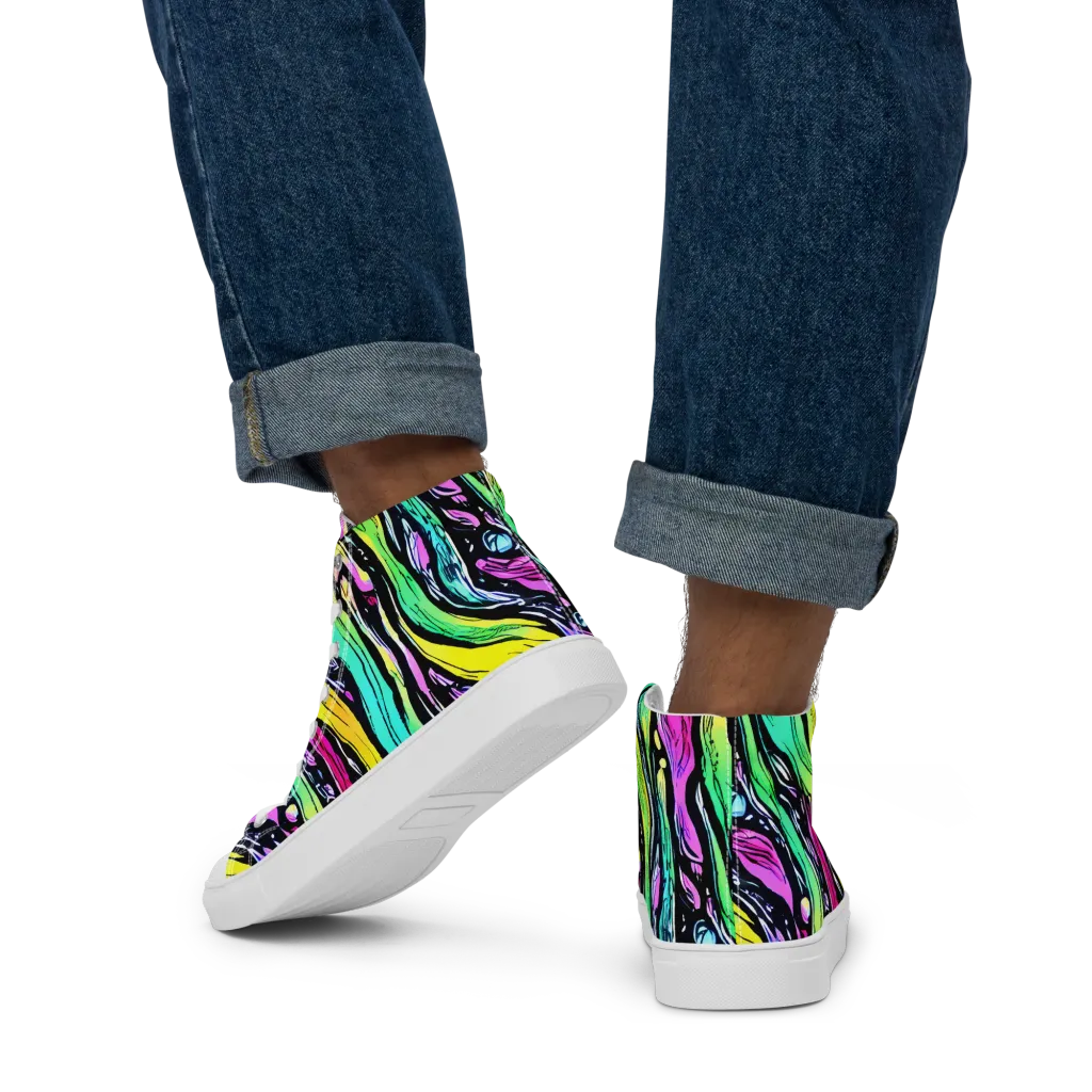 Neon Wildwater on Men's High Top Canvas Shoes — Back