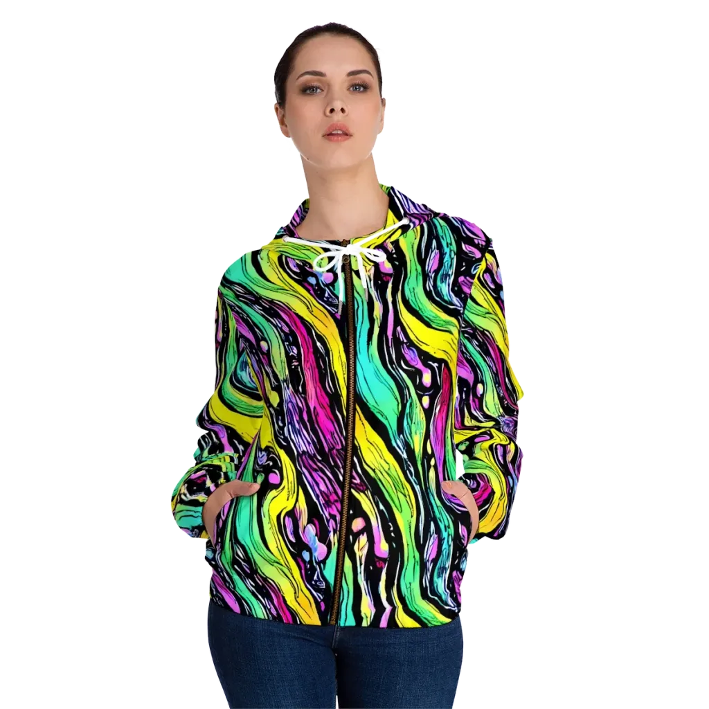 Neon Wildwater on Women's Full-Zip Hoodie — Front On Person
