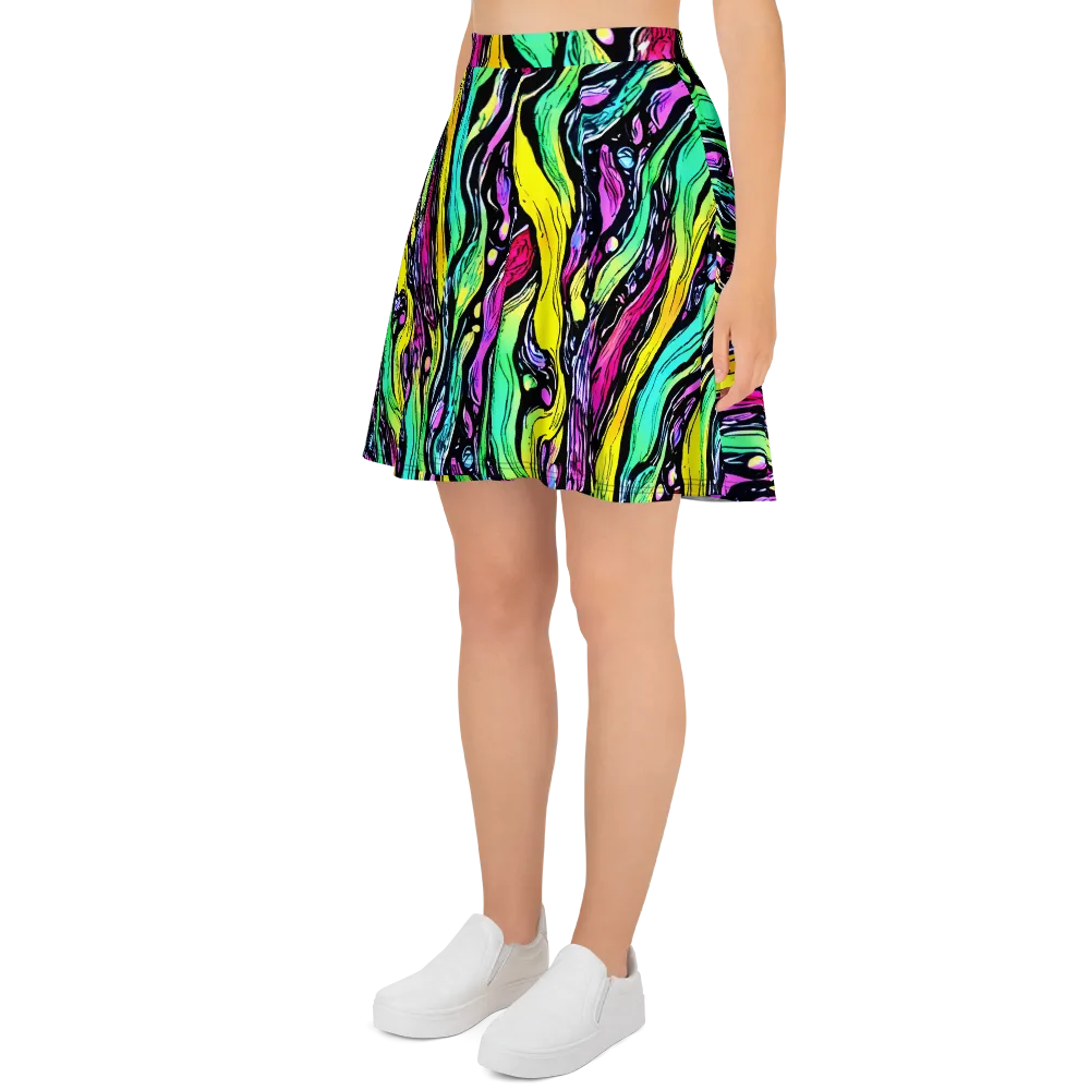 Neon Wildwater on Skater Skirt — Left