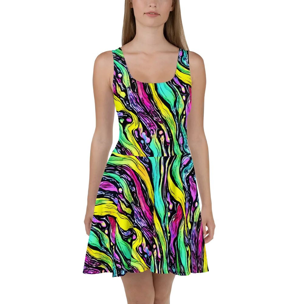 Neon Wildwater on Skater Dress — Front