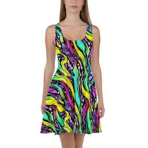 Neon Wildwater on a Skater Dress