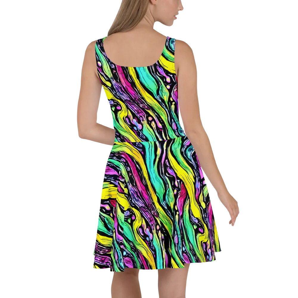 Neon Wildwater on Skater Dress — Back