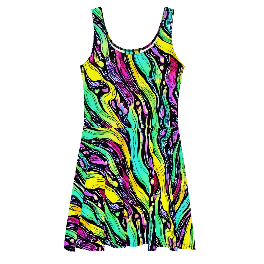 Neon Wildwater on Skater Dress — Front