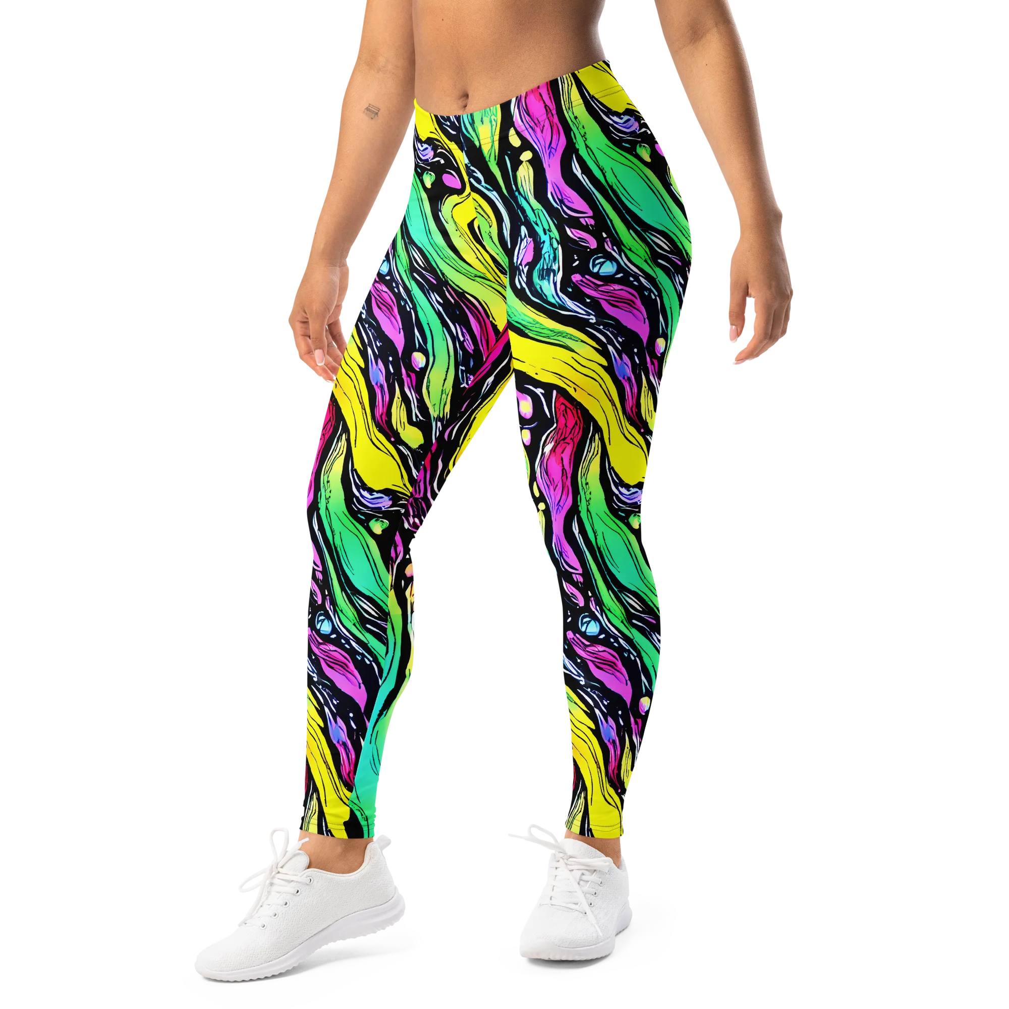 Neon Wildwater on Leggings — Left Front