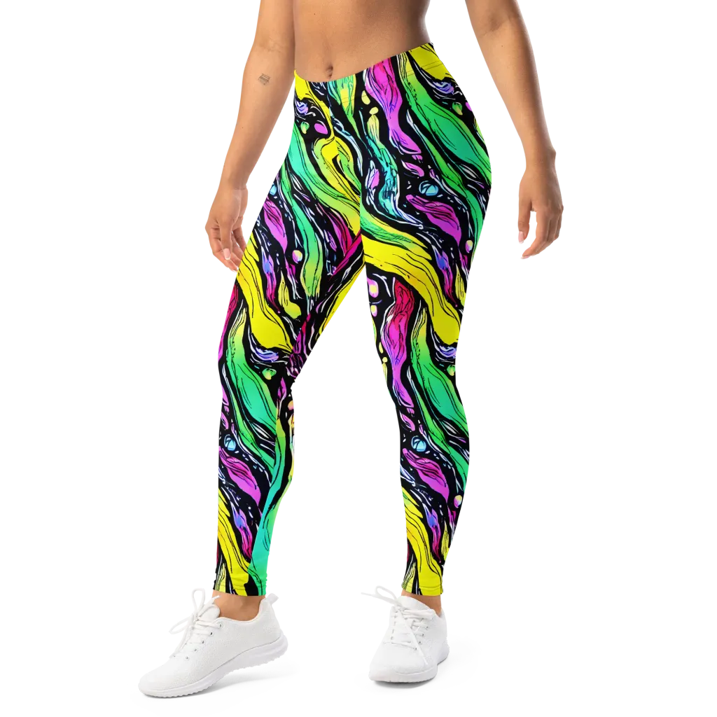 Neon Wildwater on Leggings — Left Front