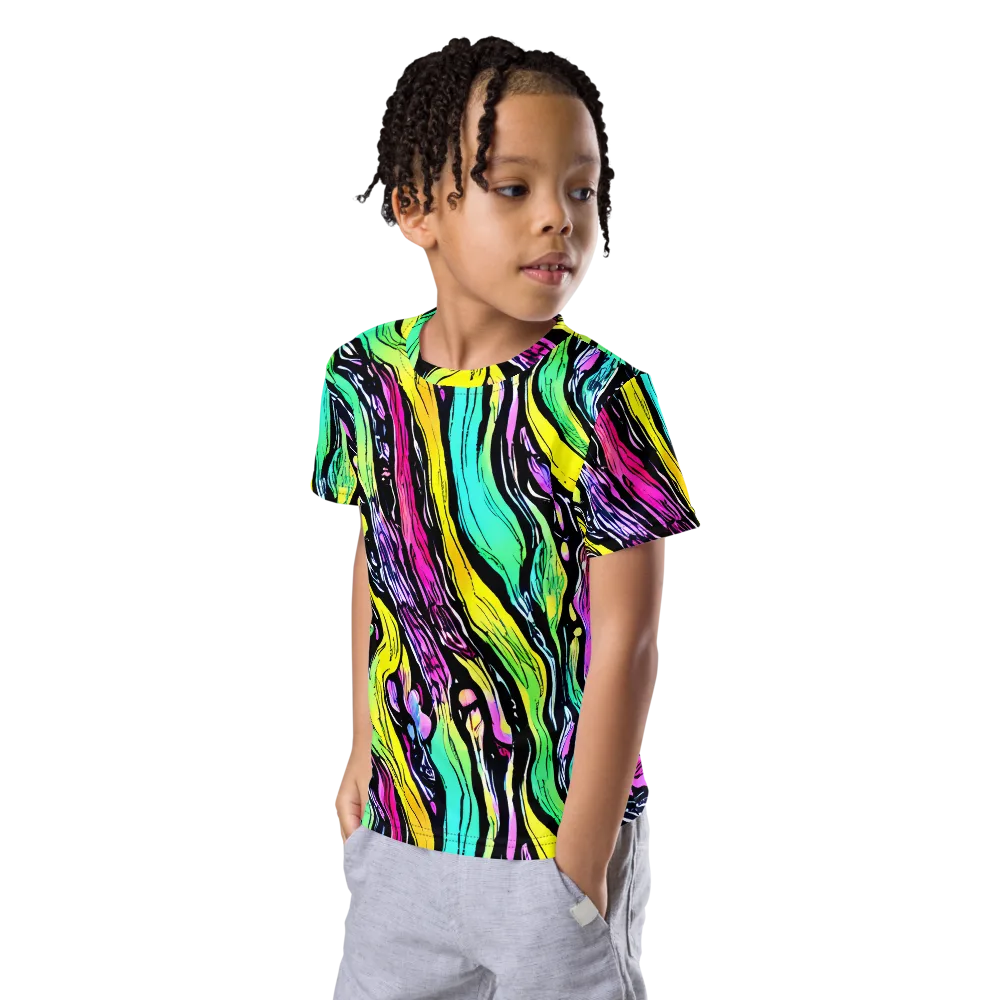 Neon Wildwater on Kids Crew Neck T-Shirt — Left Front