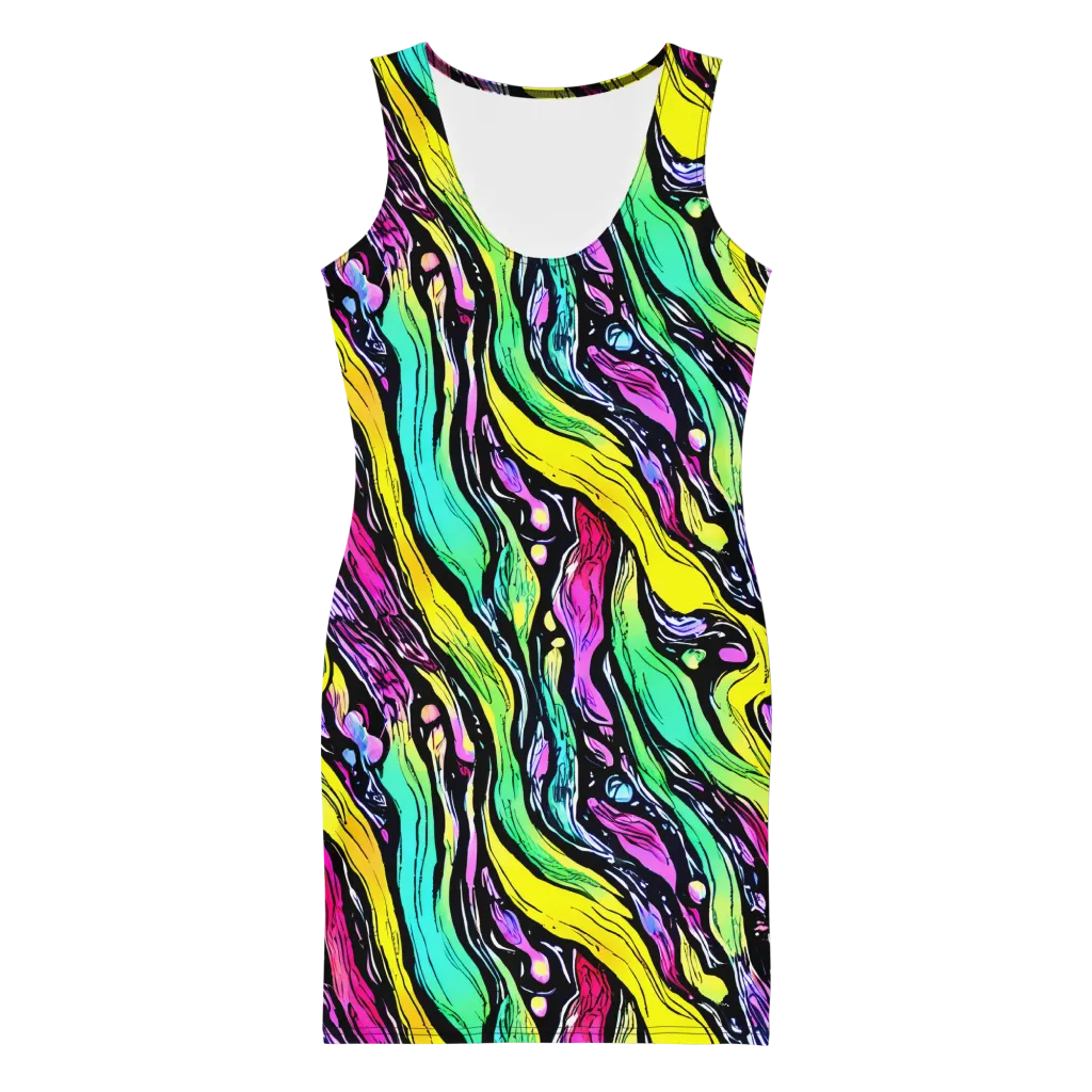 Neon Wildwater on Bodycon Dress — Front