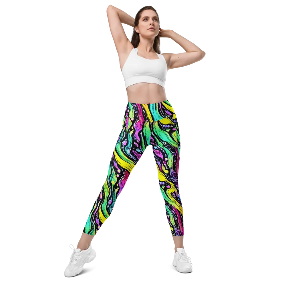 Neon Wildwater on Leggings with Pockets — Front