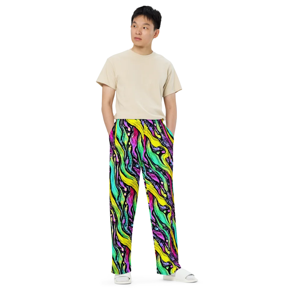 Neon Wildwater on Wide-Leg Pants — Front