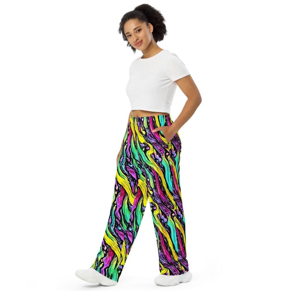 Neon Wildwater on Wide-Leg Pants — Left Front
