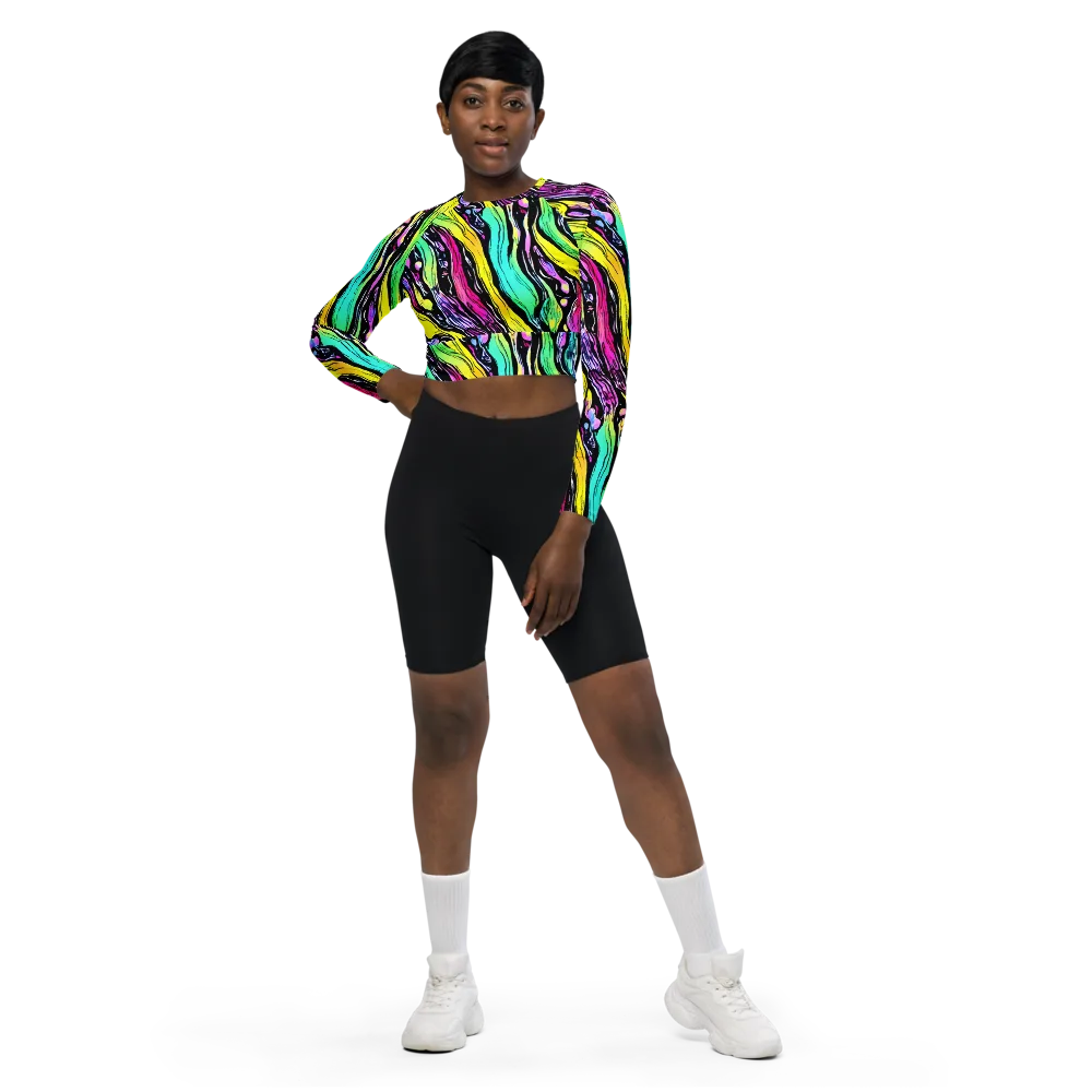 Neon Wildwater on Long Sleeve Crop Top — Front