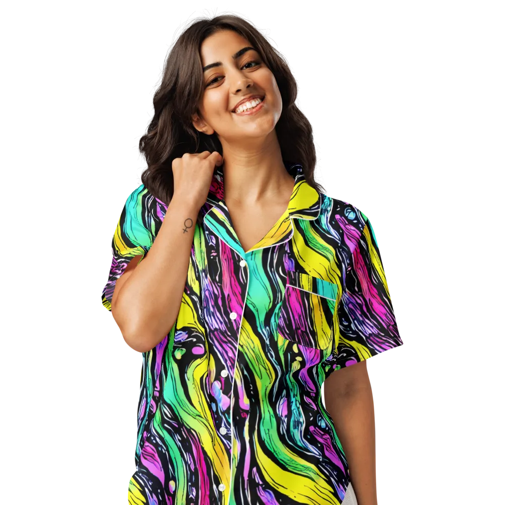 Neon Wildwater on Women's Short Sleeve Pajama Top — Front