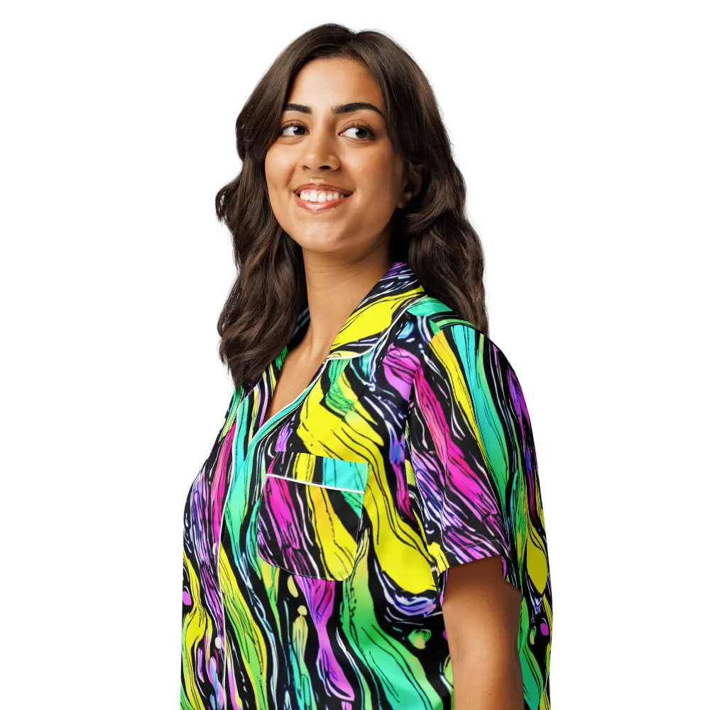 Neon Wildwater on Women's Short Sleeve Pajama Top — Left Front