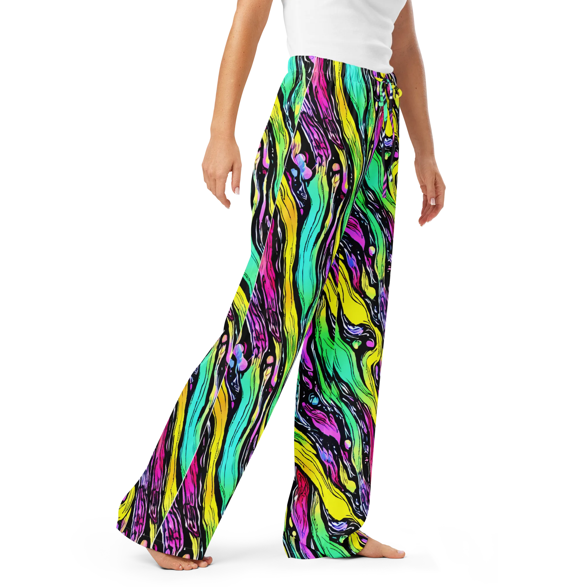 Neon Wildwater on Women's Pajama Pants — Right Front
