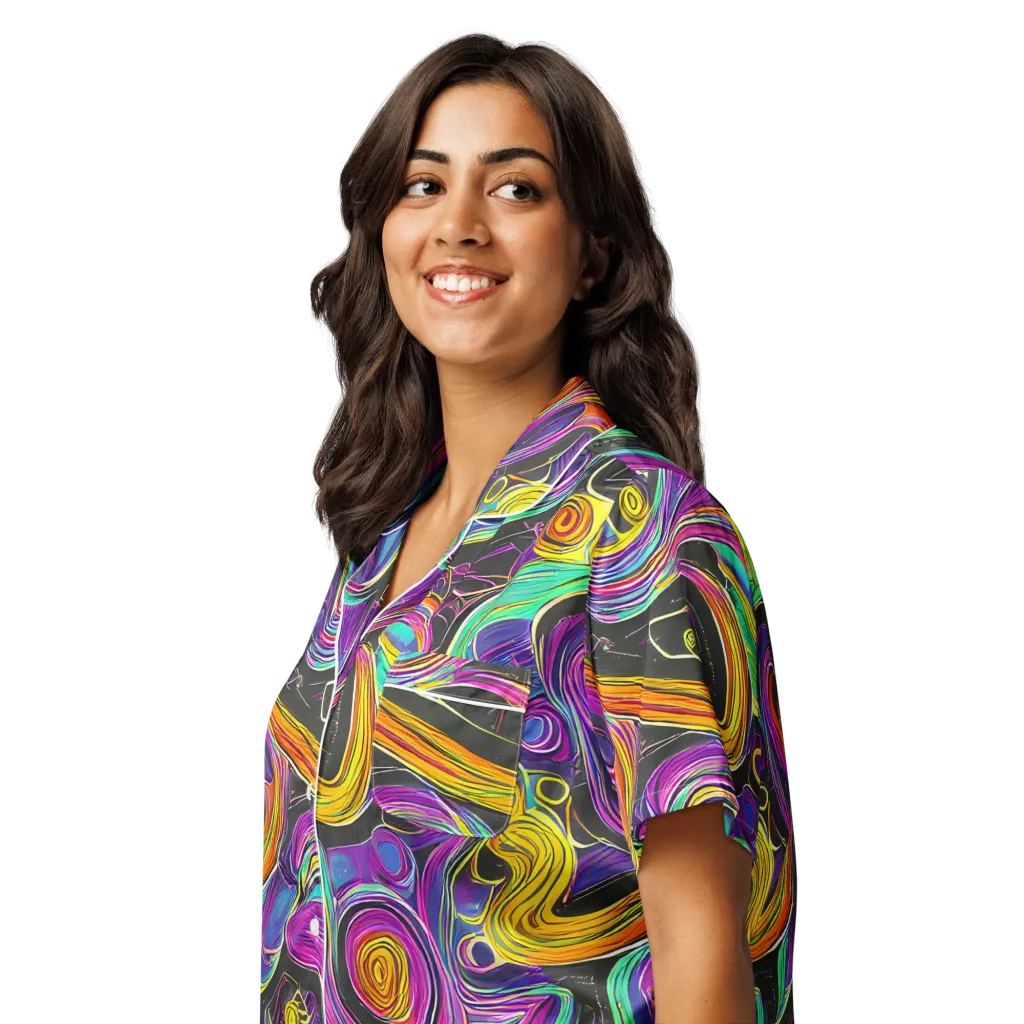 Sonic Spiral on Women's Short Sleeve Pajama Top — Left Front