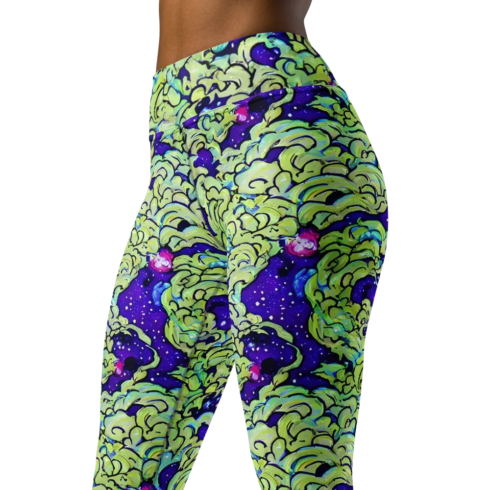 Electric Foliage on Yoga Leggings — Left Front