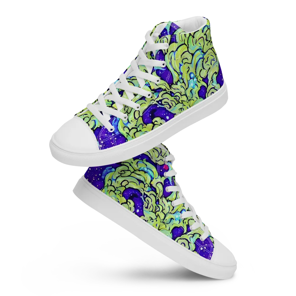 Electric Foliage on Men's High Top Canvas Shoes — Front