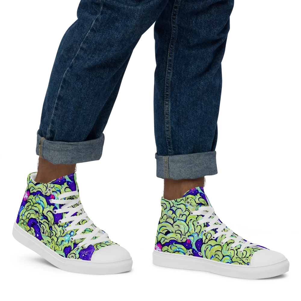Electric Foliage on Men's High Top Canvas Shoes — Right
