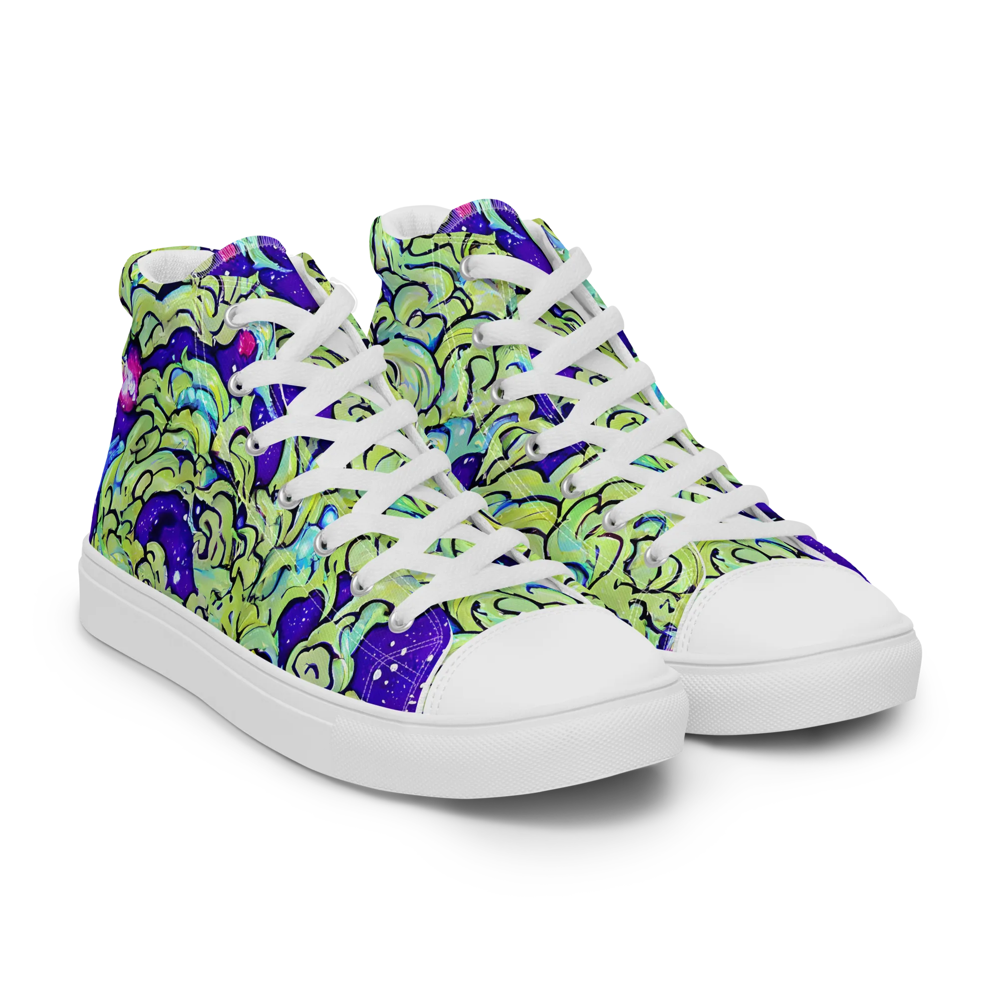 Electric Foliage on Women's High Top Canvas Shoes — Right Front