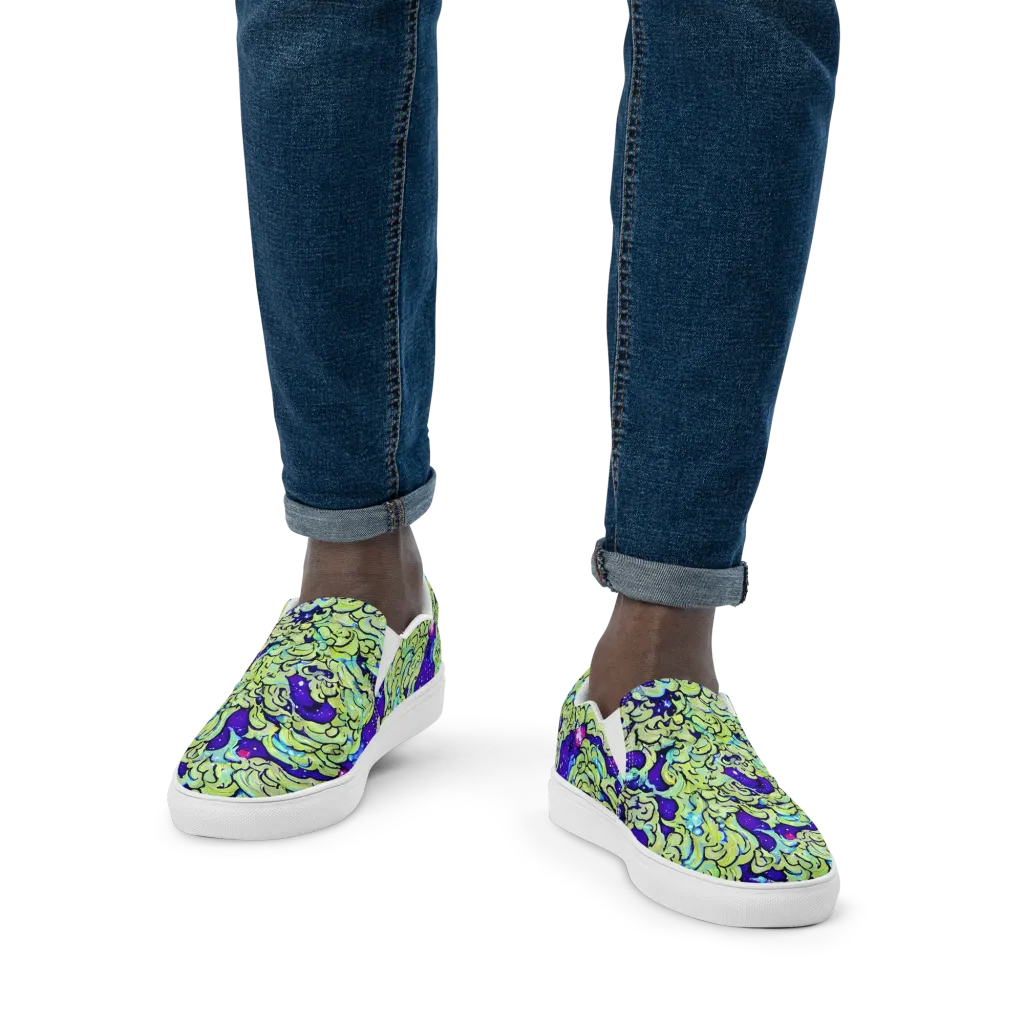 Electric Foliage on Men's Slip-On Canvas Shoes — Front