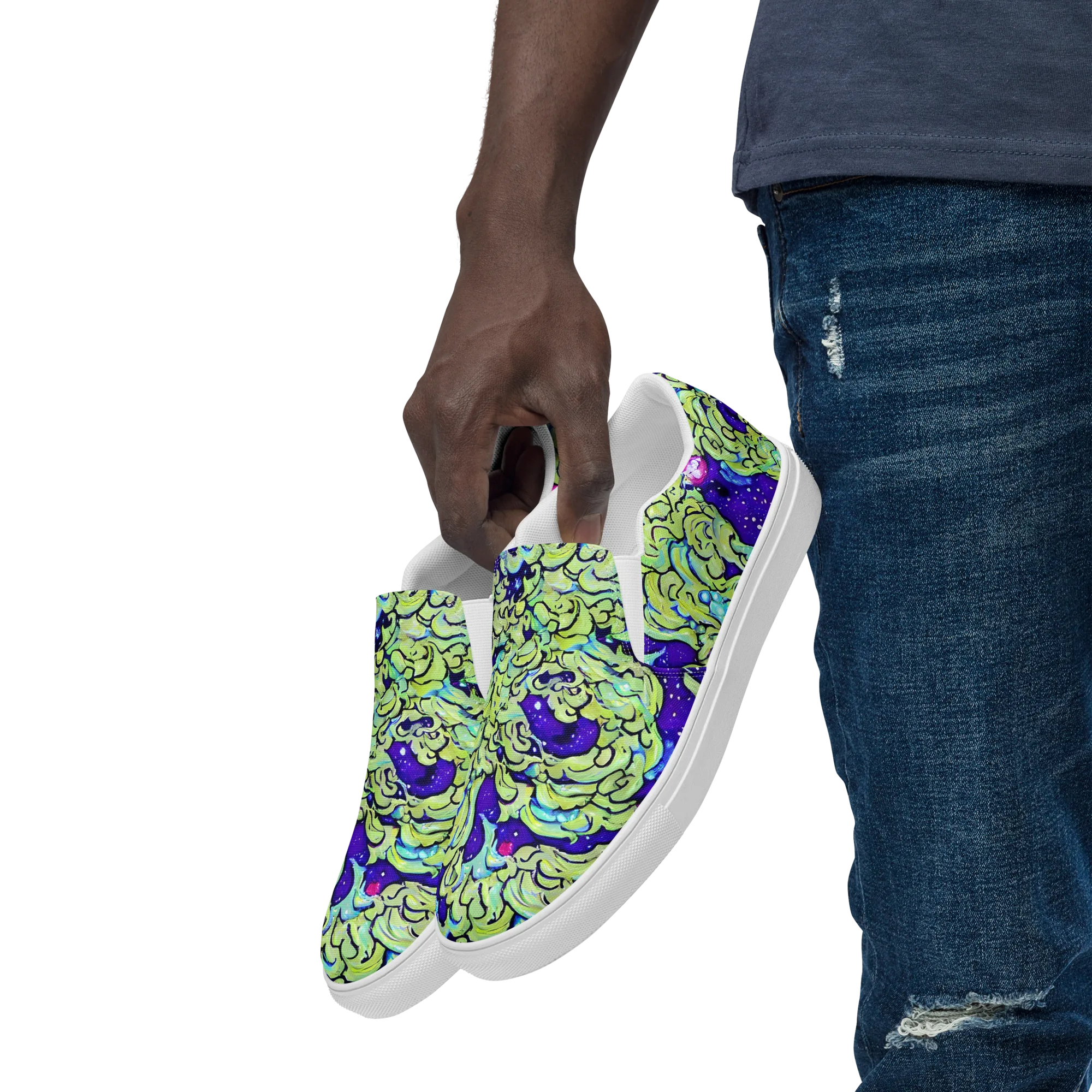 Electric Foliage on Men's Slip-On Canvas Shoes — Left Front