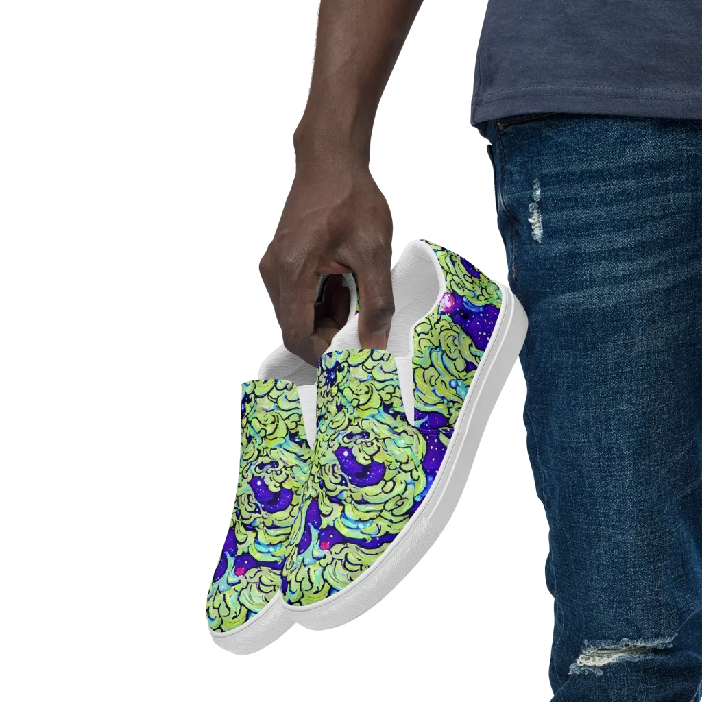 Electric Foliage on Men's Slip-On Canvas Shoes — Left Front