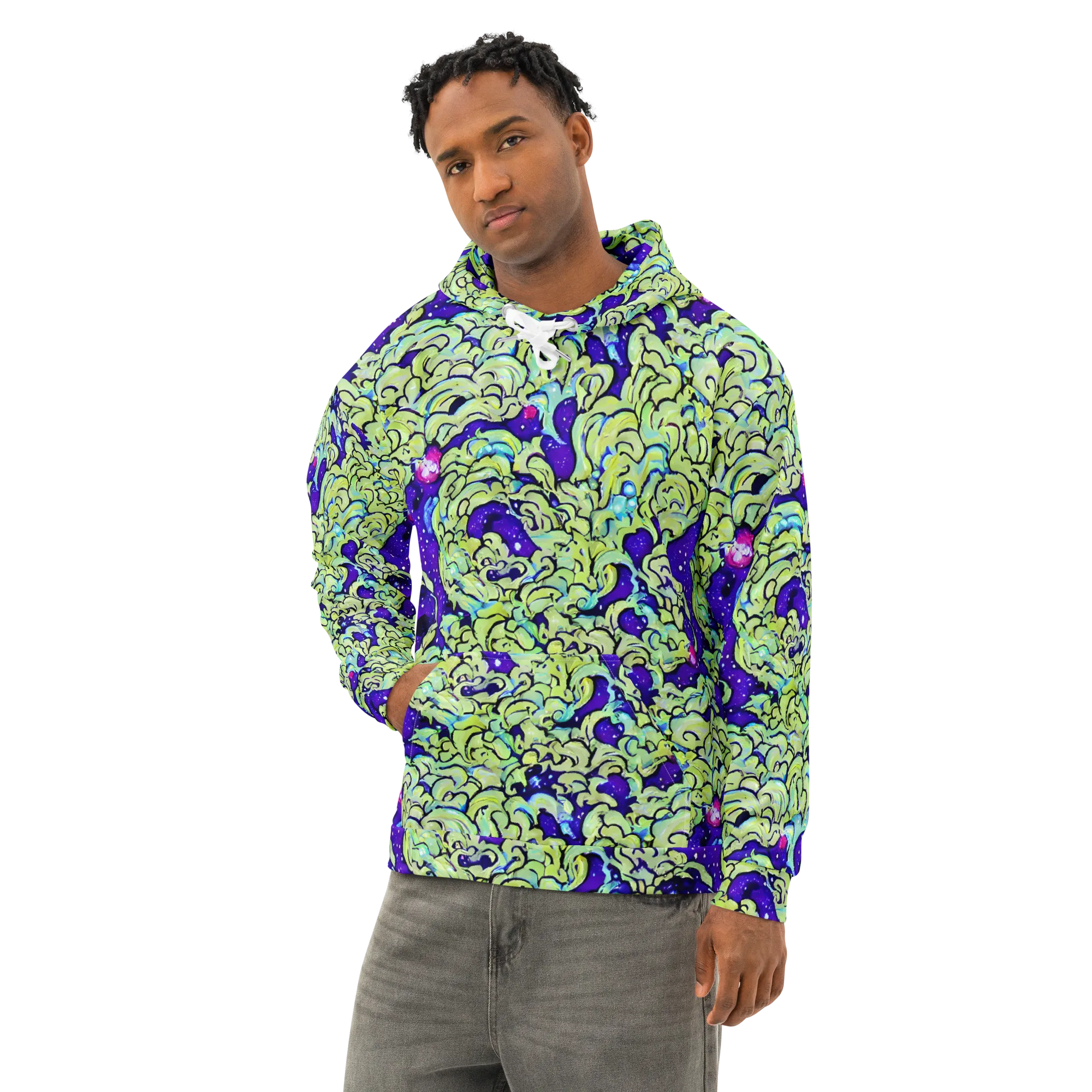 Electric Foliage on Cotton Hoodie — Left Front