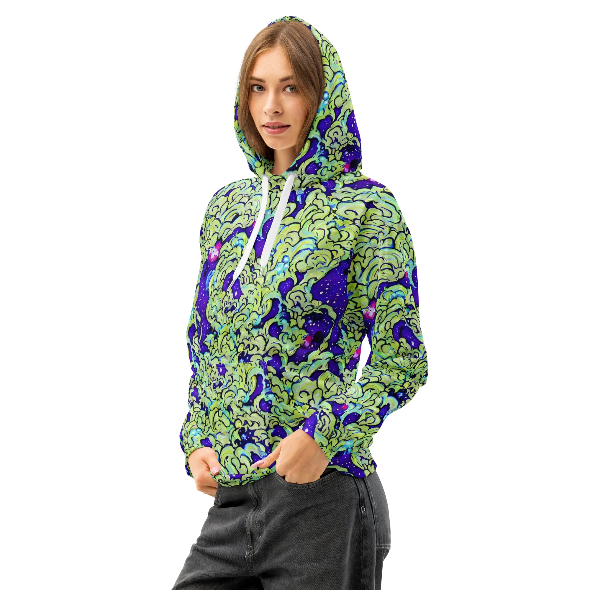 Electric Foliage on Cotton Hoodie — Left Front