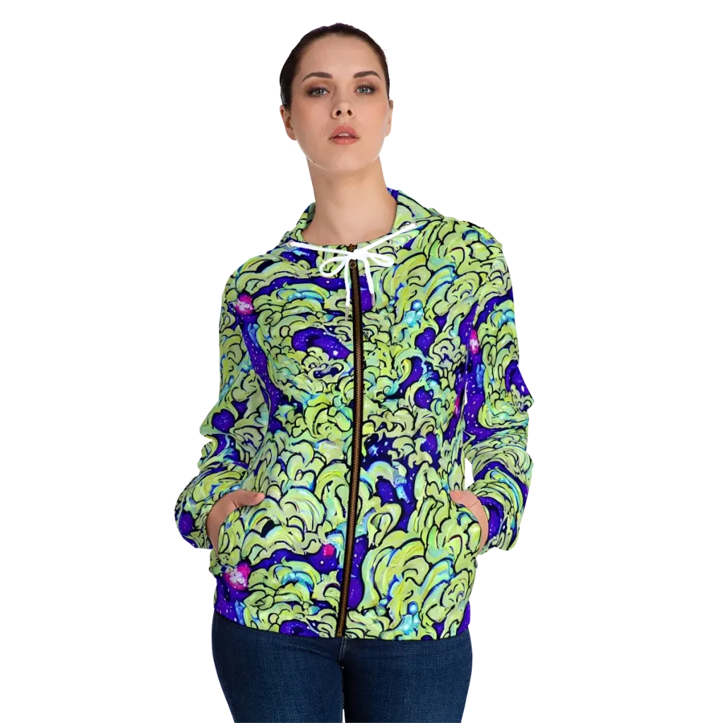 Electric Foliage on Women's Full-Zip Hoodie — Front On Person