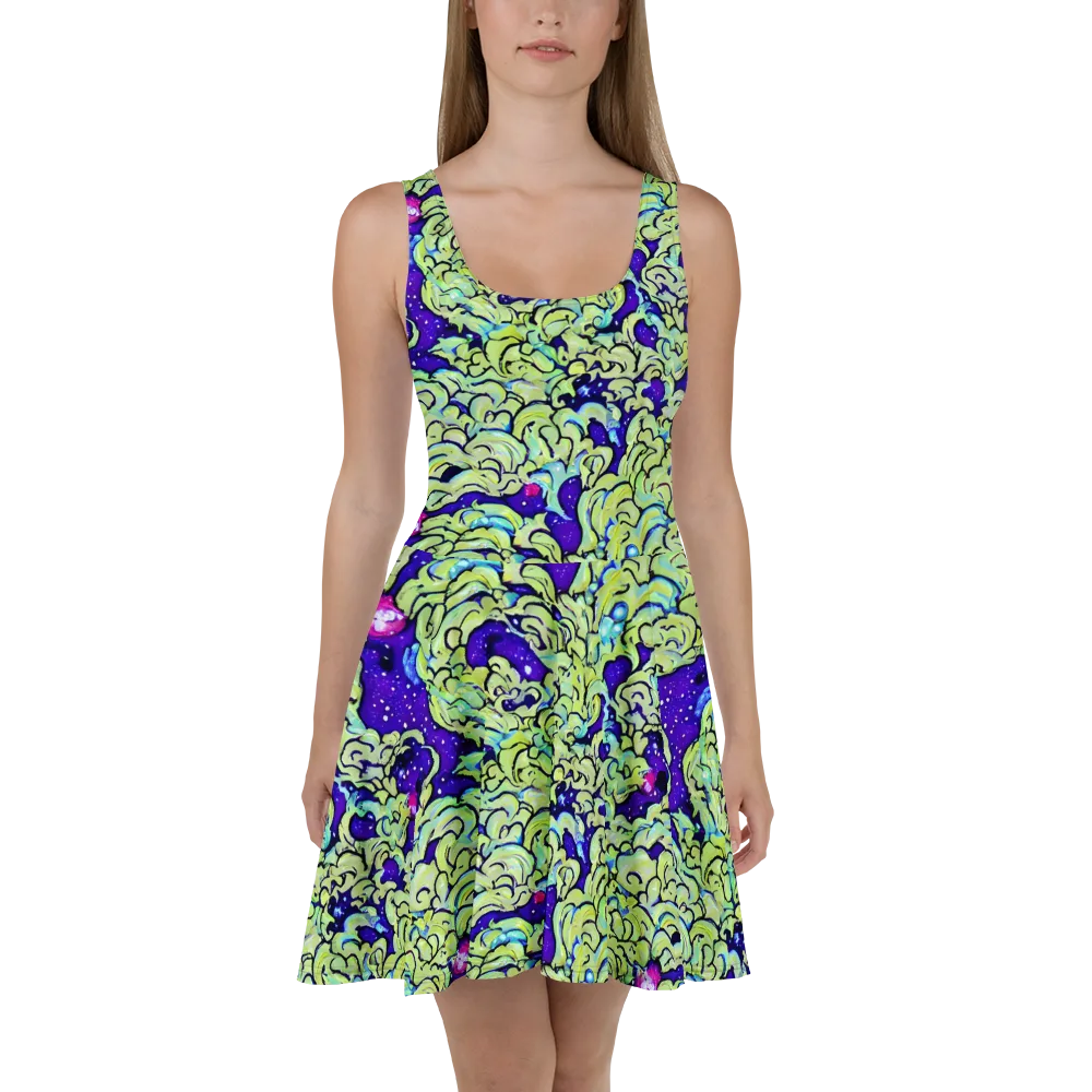 Electric Foliage on Skater Dress — Front