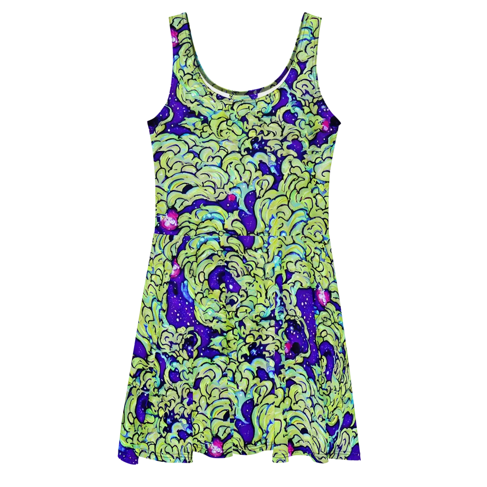 Electric Foliage on Skater Dress — Front
