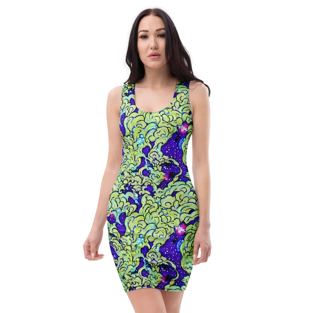 Electric Foliage on Bodycon Dress — Front