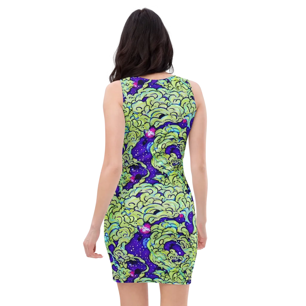 Electric Foliage on Bodycon Dress — Back