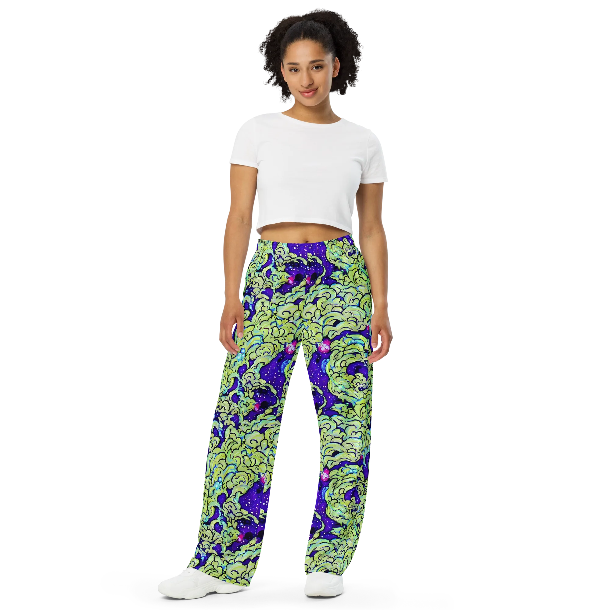 Electric Foliage on Wide-Leg Pants — Front