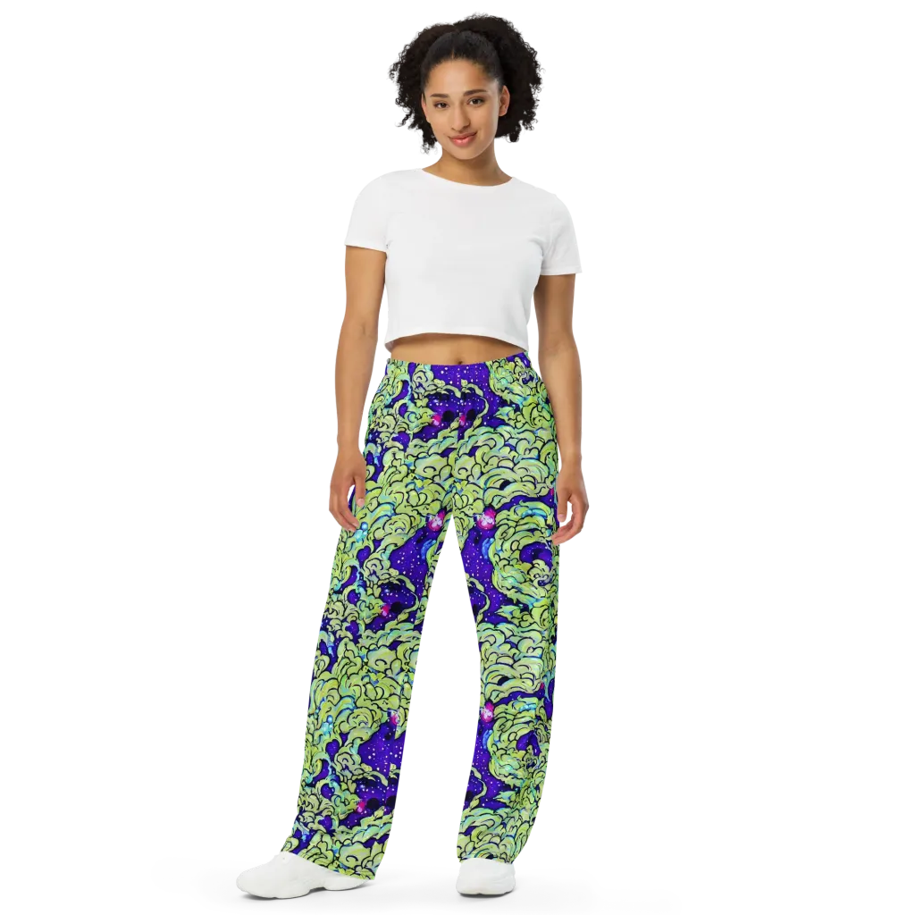 Electric Foliage on Wide-Leg Pants — Front